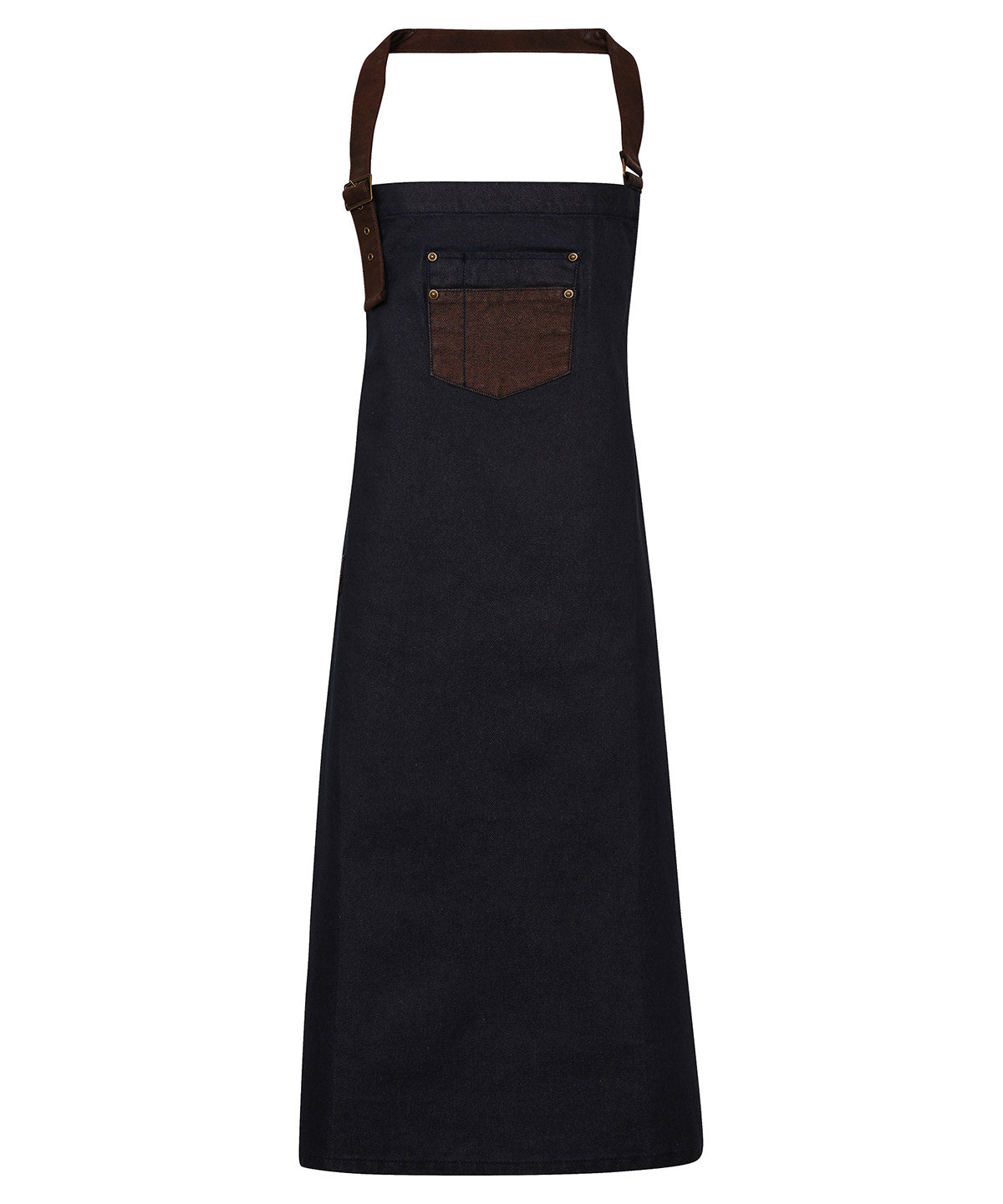PR136 Division waxed-look denim bib apron with faux leather