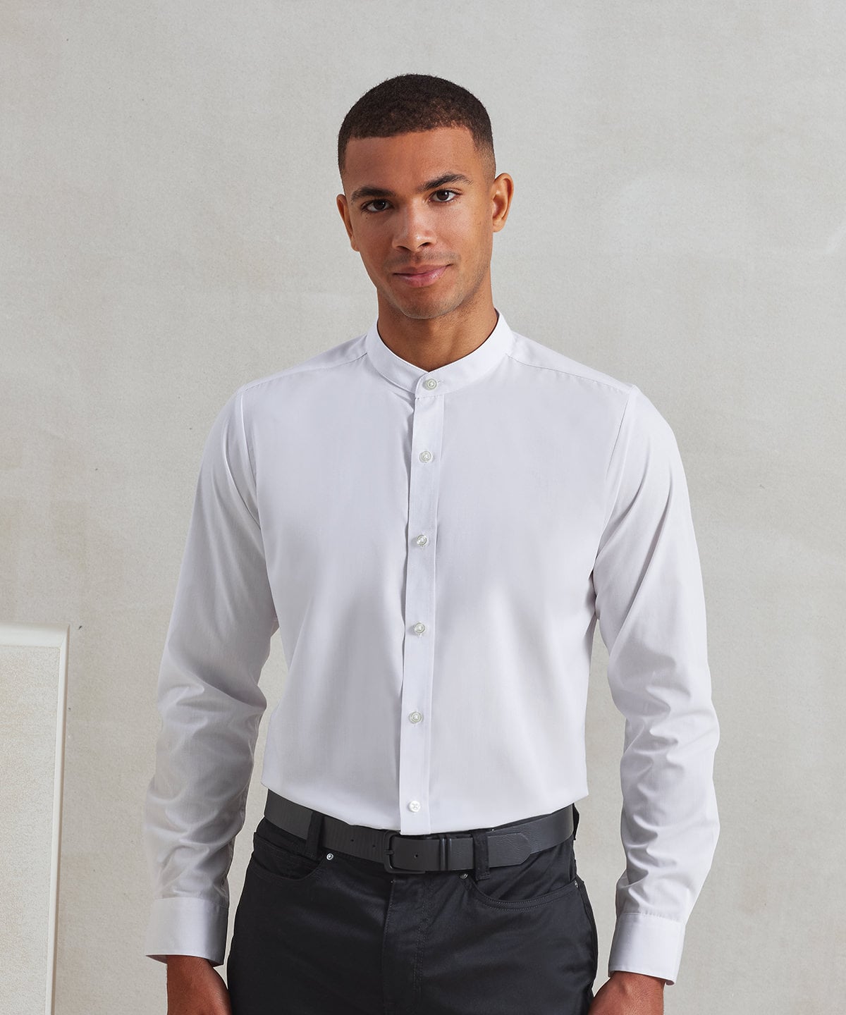 PR258 Banded collar grandad long sleeve shirt