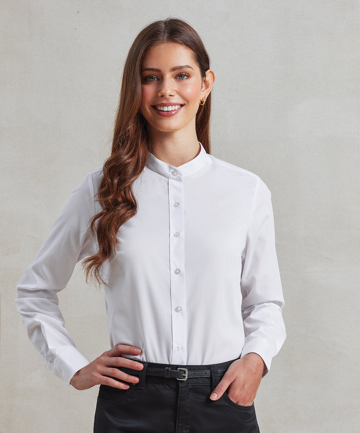 PR358 Women's banded collar 'grandad' shirt